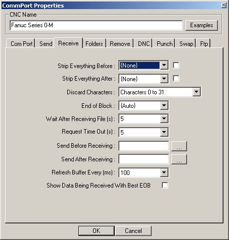ProNC RS232 Receive Settings