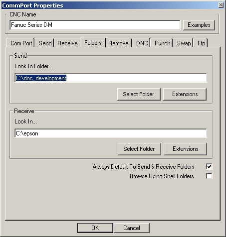 ProNC RS232 Folder Settings